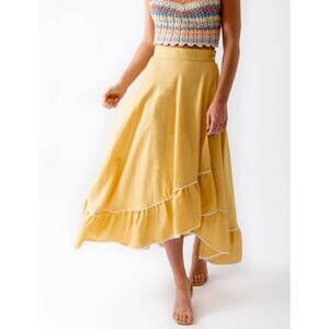 NEW MIGUELINA marika linen midi skirt in turmeric